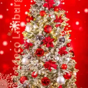 Besneeuwde Kerstboom Zilver / Rood